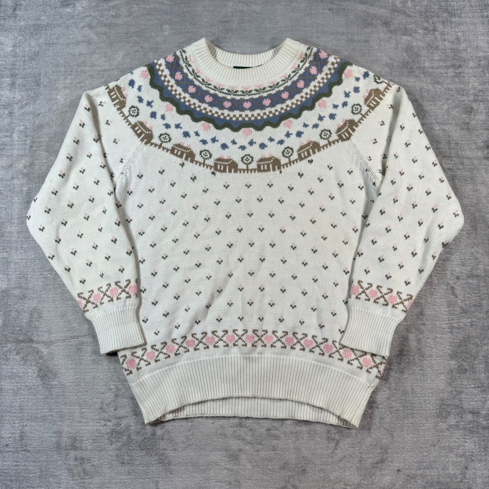 VTG Northern Reflections Sweater Women Medium Cream Fair Isle Cottagecore Knit
